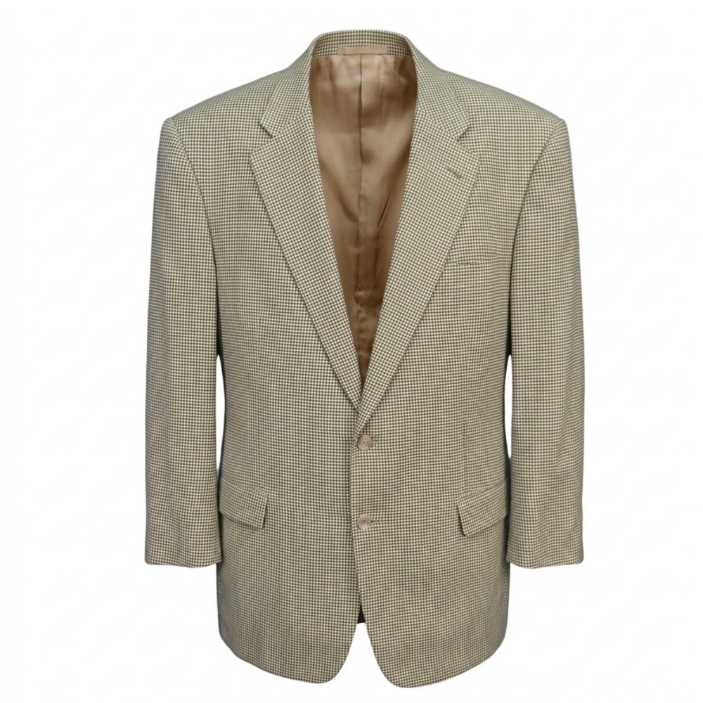 Ermenegildo Zegna Blazer Mens 56 IT 46 US Tan Houndstooth Wool Sport Coat